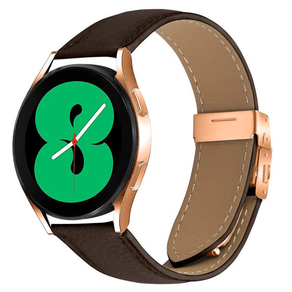 20mm Lychee Texture Rose Gold Turtle Back Buckle Leather Watch Band(Coffee Color)