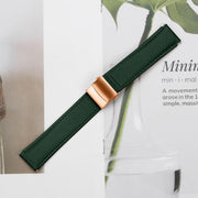 20mm Lychee Texture Rose Gold Turtle Back Buckle Leather Watch Band(Green)