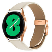 20mm Lychee Texture Rose Gold Turtle Back Buckle Leather Watch Band(Creamy White)