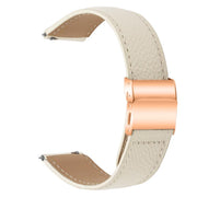 20mm Lychee Texture Rose Gold Turtle Back Buckle Leather Watch Band(Creamy White)