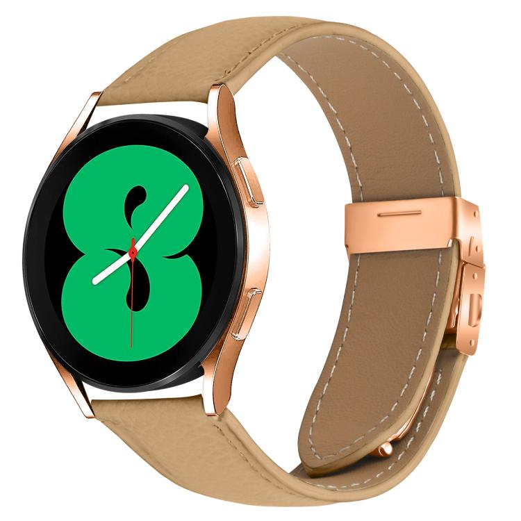 20mm Lychee Texture Rose Gold Turtle Back Buckle Leather Watch Band(Camel)