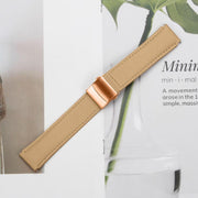 20mm Lychee Texture Rose Gold Turtle Back Buckle Leather Watch Band(Camel)