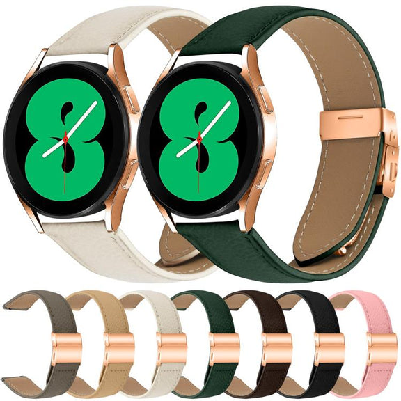 20mm Lychee Texture Rose Gold Turtle Back Buckle Leather Watch Band(Pink)