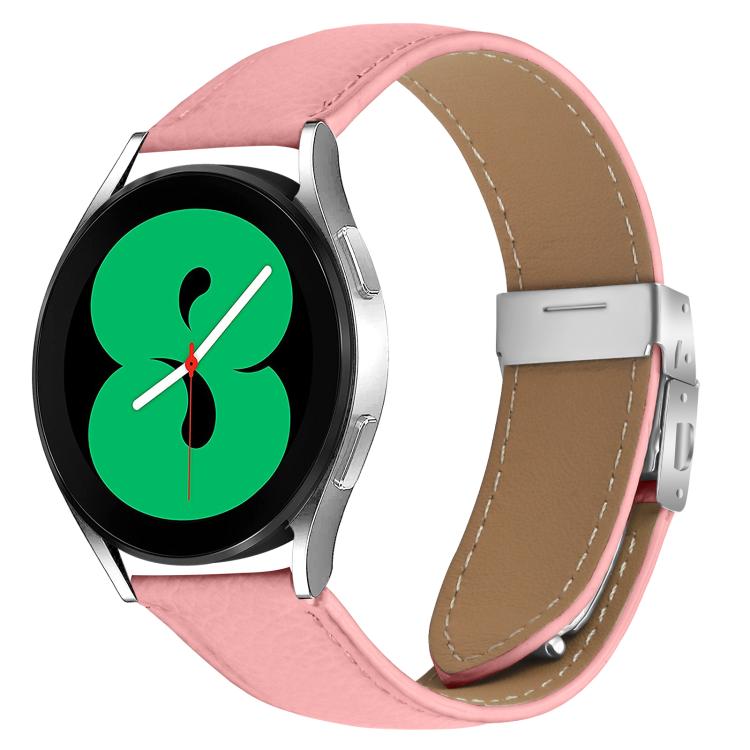 20mm Lychee Texture Silver Turtle Back Buckle Leather Watch Band(Pink)