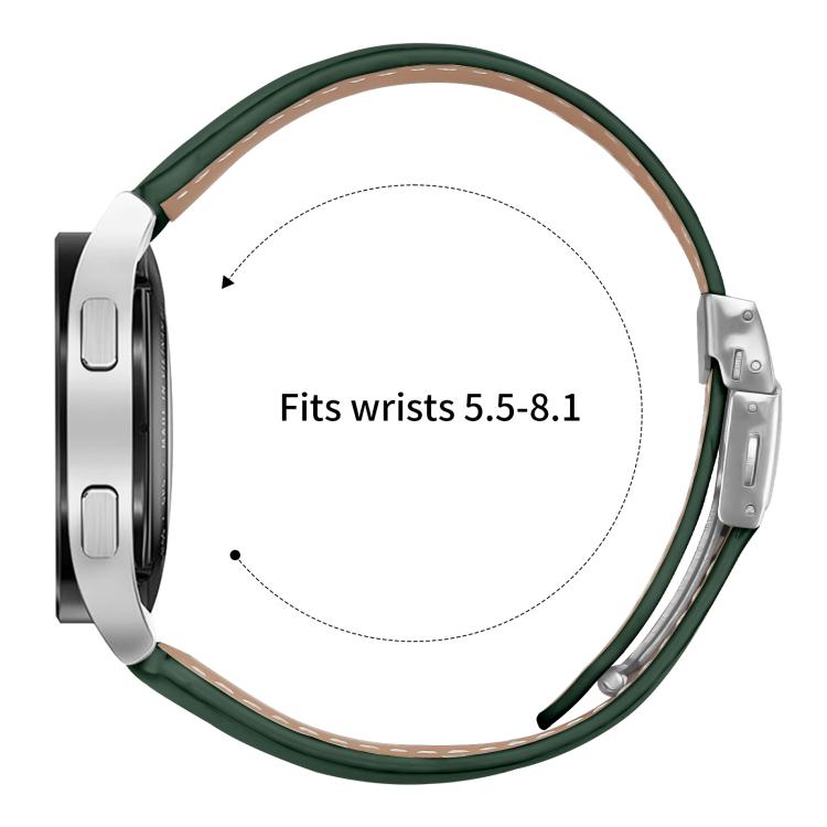20mm Lychee Texture Silver Turtle Back Buckle Leather Watch Band(Green)