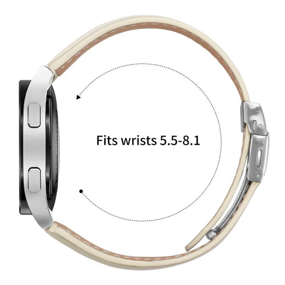 20mm Lychee Texture Silver Turtle Back Buckle Leather Watch Band(Creamy White)