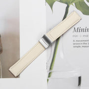 20mm Lychee Texture Silver Turtle Back Buckle Leather Watch Band(Creamy White)