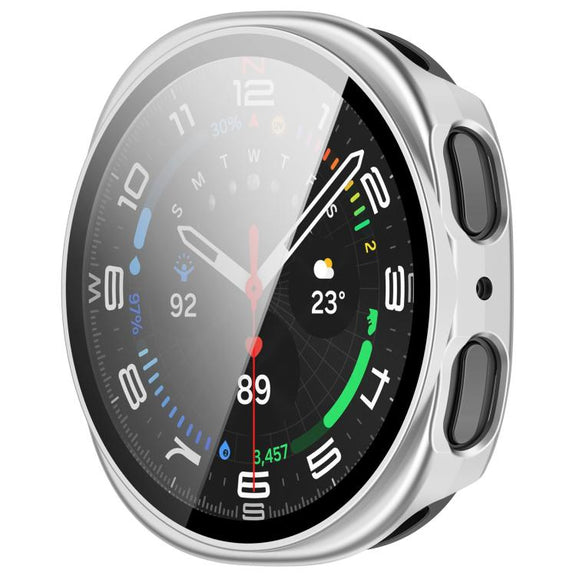For Samsung Galaxy Watch 8 44mm Tempered Film Integrated PC Watch Cover(Frosted Silver)
