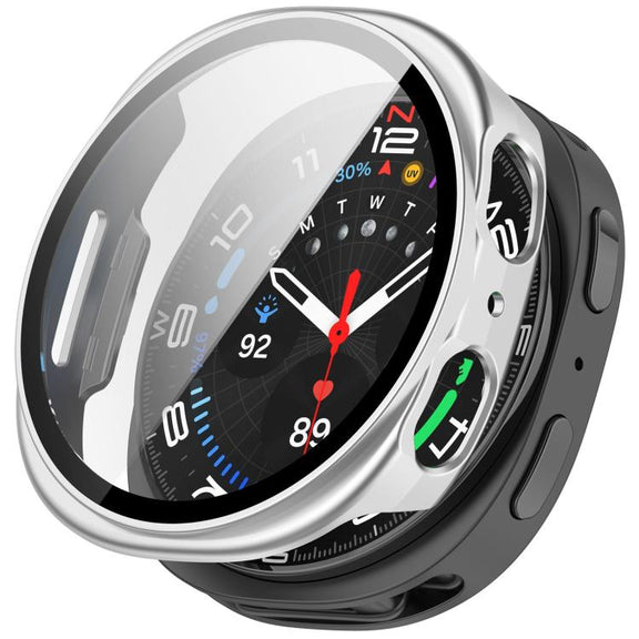 For Samsung Galaxy Watch 8 44mm Tempered Film Integrated PC Watch Cover(Frosted Silver)