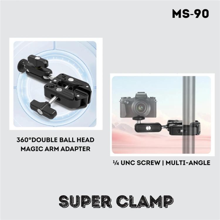 JMARY MS-90 For Action Cameras Super Clamp Mount Magic Arm Double Ball Head Adapter