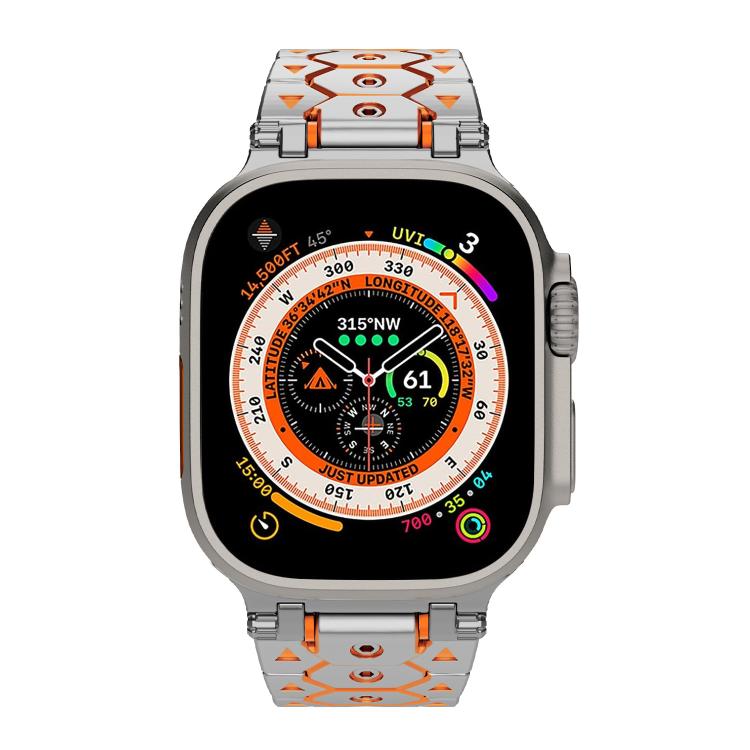 For Apple Watch 46mm / 49mm / 45mm / 44mm Octagonal Stainless Steel  Watch(Silver Inter Orange)
