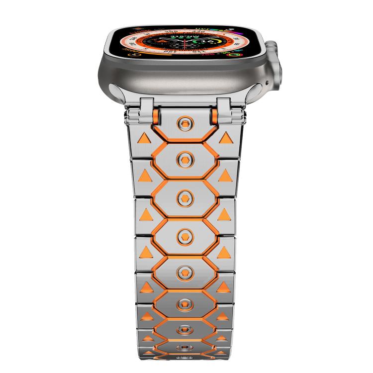 For Apple Watch 46mm / 49mm / 45mm / 44mm Octagonal Stainless Steel  Watch(Silver Inter Orange)