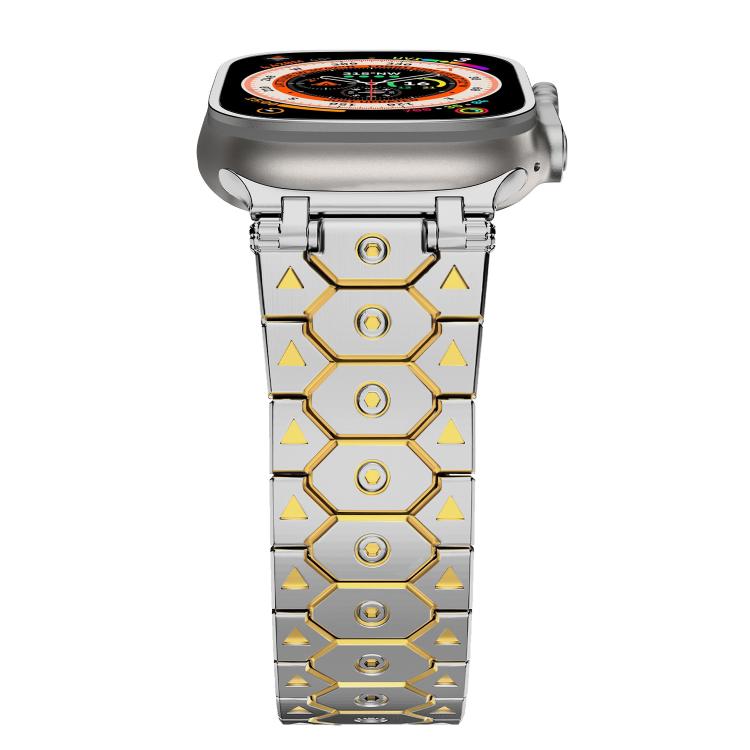 For Apple Watch 46mm / 49mm / 45mm / 44mm Octagonal Stainless Steel  Watch(Silver Inter Gold)