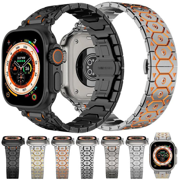 For Apple Watch 46mm / 49mm / 45mm / 44mm Octagonal Stainless Steel  Watch(Titanium)
