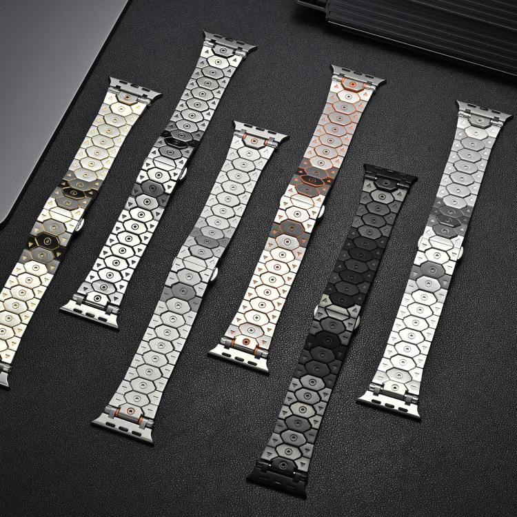 For Apple Watch 46mm / 49mm / 45mm / 44mm Octagonal Stainless Steel  Watch(Silver Inter Gold)
