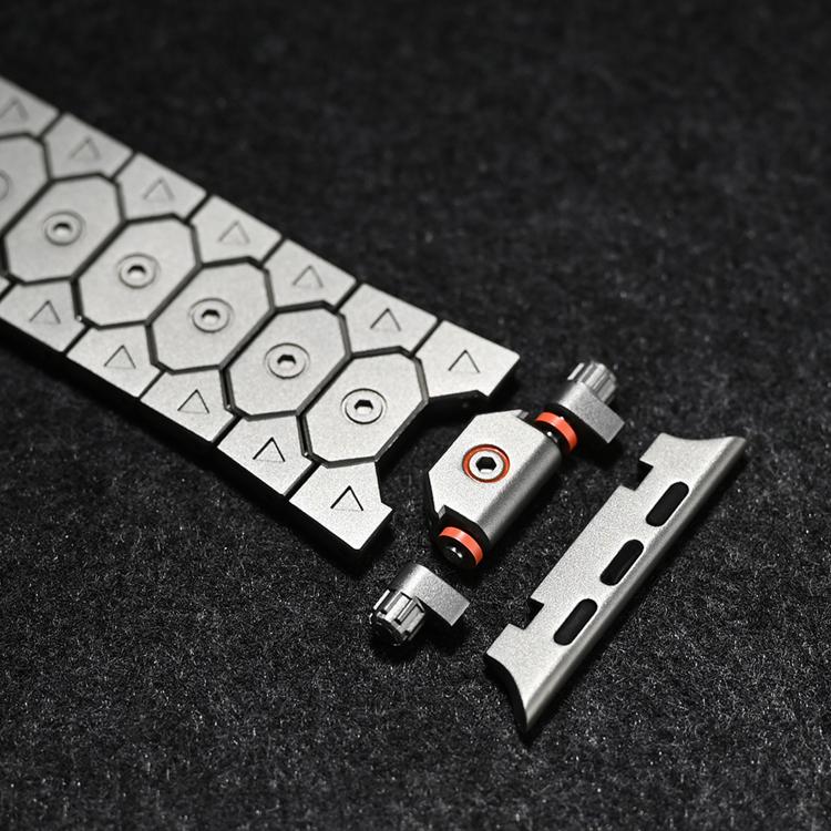 For Apple Watch 46mm / 49mm / 45mm / 44mm Octagonal Stainless Steel  Watch(Silver Inter Orange)
