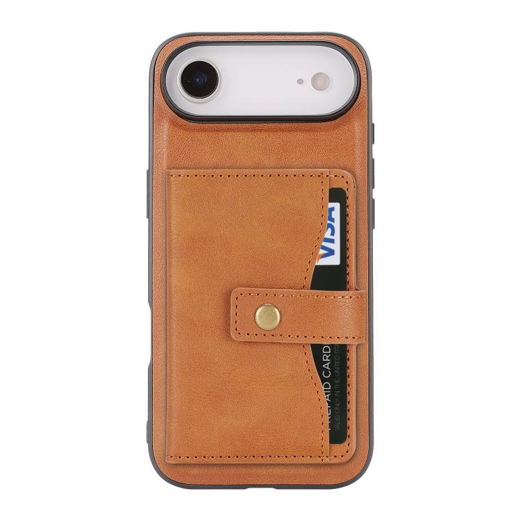 For iPhone 17 Air Kalebol Magnetic Button Card Bag MagSafe Ring Leather Phone Case(Brown)