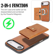 For iPhone 17 Air Kalebol Magnetic Button Card Bag MagSafe Ring Leather Phone Case(Brown)