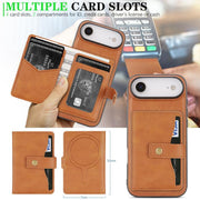 For iPhone 17 Air Kalebol Magnetic Button Card Bag MagSafe Ring Leather Phone Case(Brown)