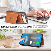 For iPhone 17 Air Kalebol Magnetic Button Card Bag MagSafe Ring Leather Phone Case(Brown)