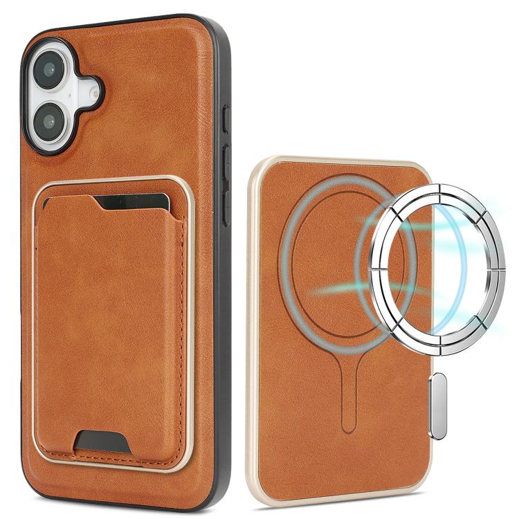 For iPhone 17 Kalebol Slim MagSafe Ring Magnetic Card Bag Leather Phone Case(Brown)