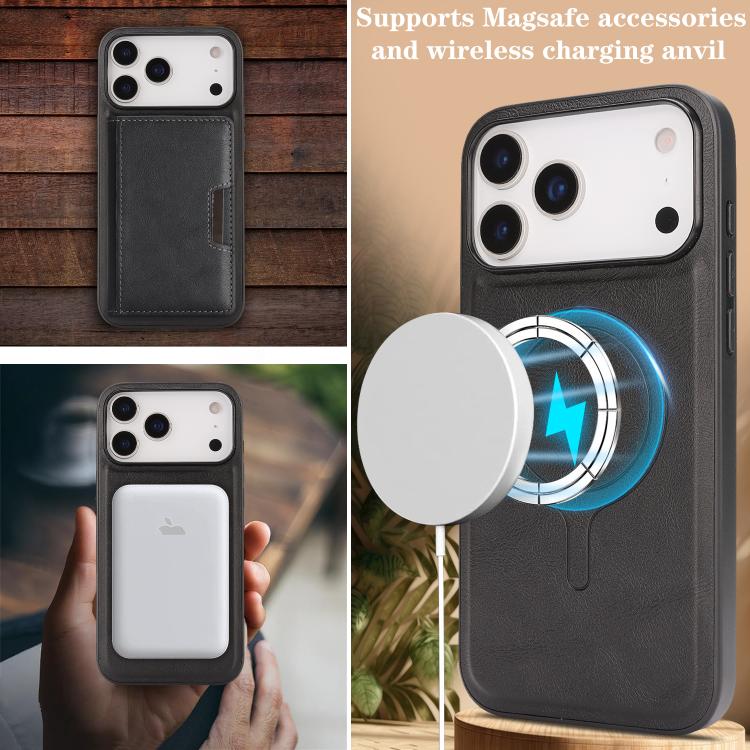 For iPhone 17 Pro Max Kalebol Strong MagSafe Magnetic Two-Fold Card Bag Leather Phone Case(Black)