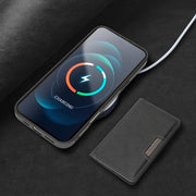 For iPhone 17 Pro Max Kalebol Strong MagSafe Magnetic Two-Fold Card Bag Leather Phone Case(Black)