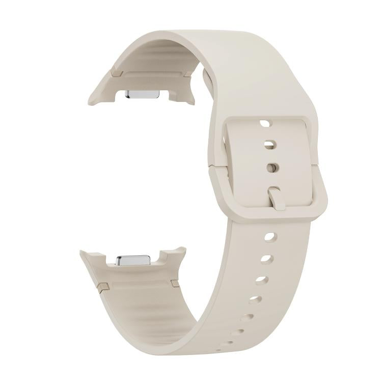 For Samsung Galaxy Watch8 / Watch8 Classic Solid Color Stitched Silicone Watch Band, Size:S(Beige)