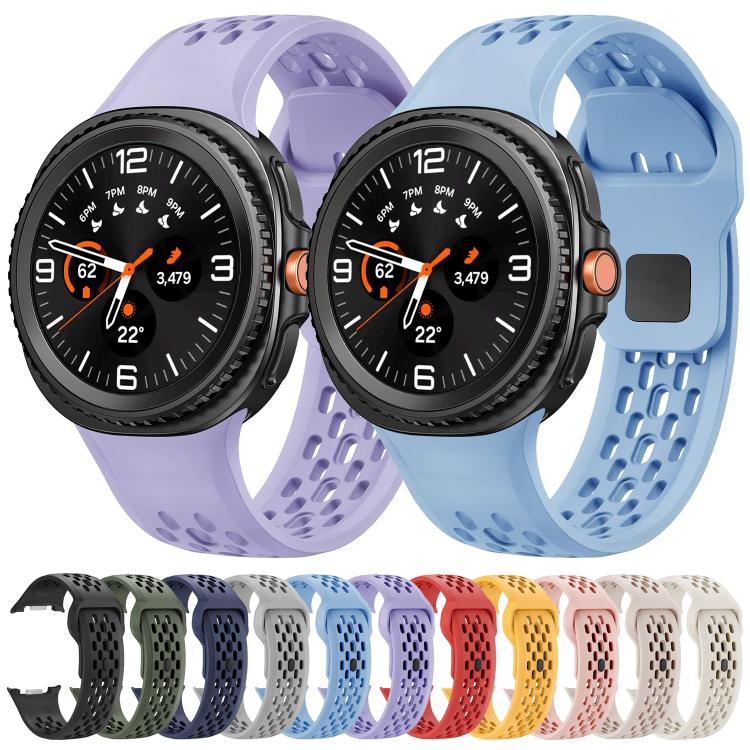 For Samsung Galaxy Watch8 / Watch8 Classic Hole Style Black Reverse Buckle Silicone Watch Band(Light Blue)