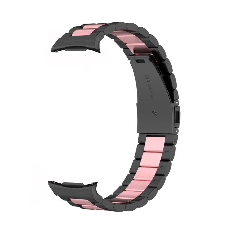 For Samsung Galaxy Watch8 / Watch8 Classic Three Beads Stainless Steel Watch Band with Removal Tool(Black Pink)