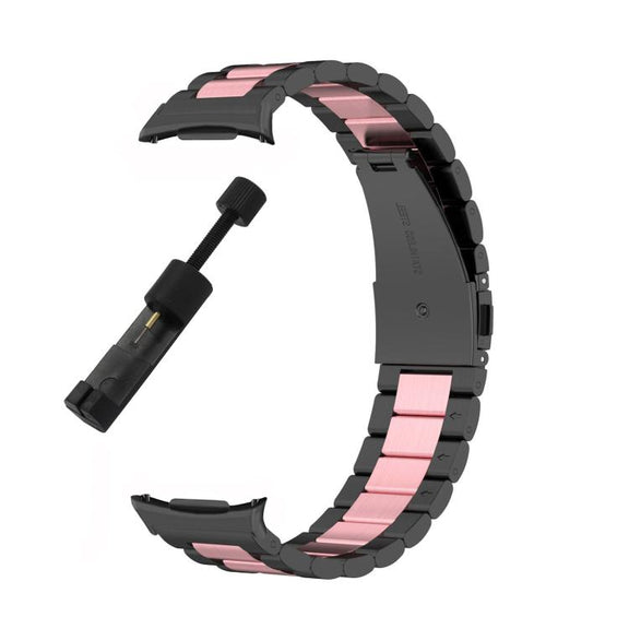 For Samsung Galaxy Watch8 / Watch8 Classic Three Beads Stainless Steel Watch Band with Removal Tool(Black Pink)