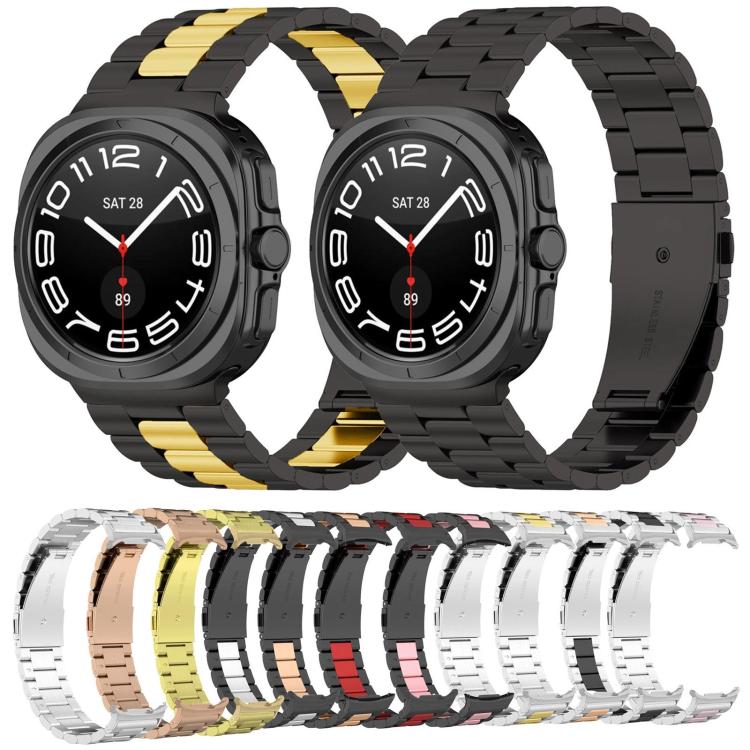 For Samsung Galaxy Watch8 / Watch8 Classic Three Beads Stainless Steel Watch Band with Removal Tool(Black Red)