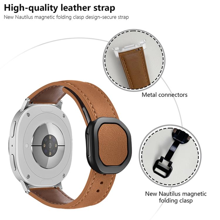 For Samsung Galaxy Watch8 / Watch8 Classic Magnetic Fold Genuine Buckle Leather Watch Band(Light Gray)