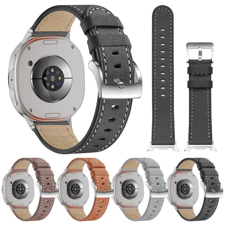 For Samsung Galaxy Watch8 / Watch8 Classic Round Tail Square Buckle Leather Watch Band(Black)