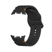 For Samsung Galaxy Watch8 40mm Rhombic Texture Bezel and Wavy Grain Stitched Color Buckle Silicone Watch Band(Black Silver)
