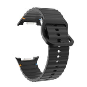 For Samsung Galaxy Watch8 40mm Rhombic Texture Bezel and Wavy Grain Stitched Color Buckle Silicone Watch Band(Black Silver)