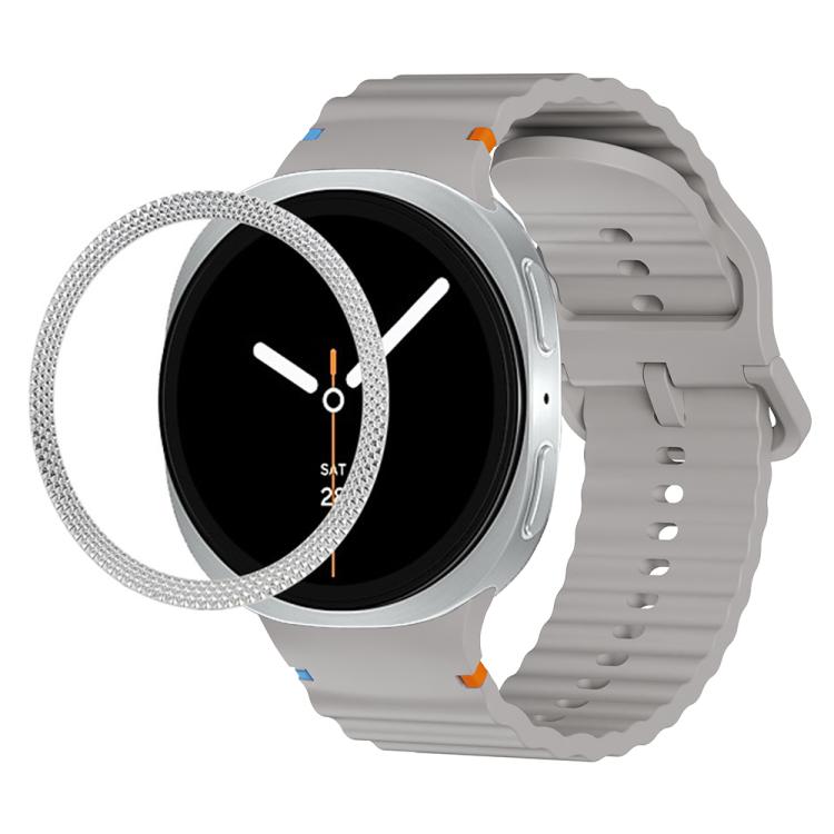 For Samsung Galaxy Watch8 44mm Rhombic Texture Bezel and Wavy Grain Stitched Color Buckle Silicone Watch Band(Gray Silver)