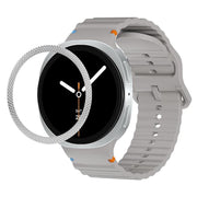 For Samsung Galaxy Watch8 44mm Rhombic Texture Bezel and Wavy Grain Stitched Color Buckle Silicone Watch Band(Gray Silver)