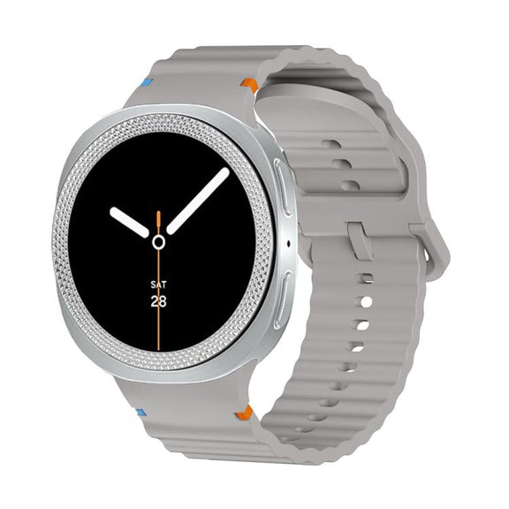 For Samsung Galaxy Watch8 44mm Rhombic Texture Bezel and Wavy Grain Stitched Color Buckle Silicone Watch Band(Gray Silver)