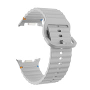 For Samsung Galaxy Watch8 44mm Rhombic Texture Bezel and Wavy Grain Stitched Color Buckle Silicone Watch Band(Gray Silver)
