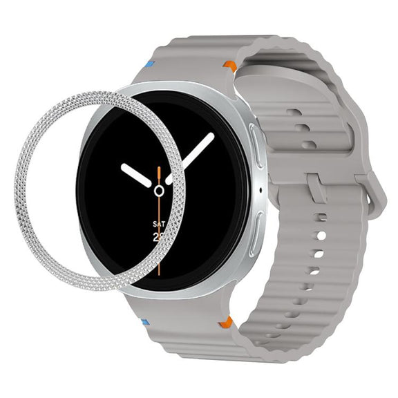 For Samsung Galaxy Watch8 44mm Rhombic Texture Bezel and Wavy Grain Stitched Color Buckle Silicone Watch Band(Gray Silver)