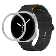 For Samsung Galaxy Watch8 44mm Rhombic Texture Bezel and Wavy Grain Stitched Color Buckle Silicone Watch Band(Black Silver)