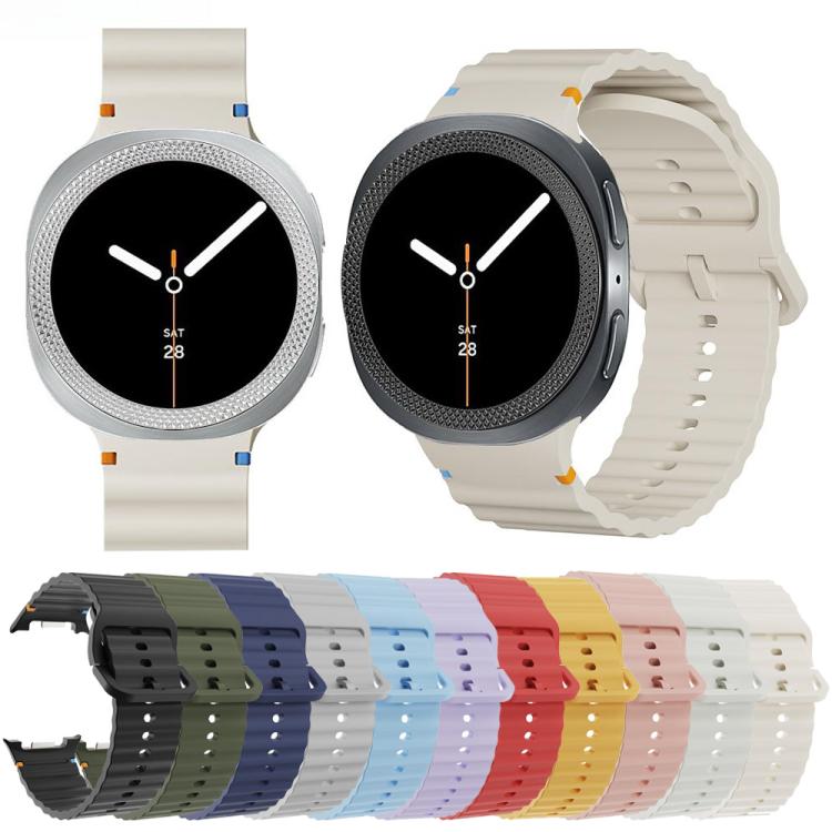 For Samsung Galaxy Watch8 44mm Rhombic Texture Bezel and Wavy Grain Stitched Color Buckle Silicone Watch Band(Black Silver)