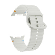 For Samsung Galaxy Watch8 44mm Diamond Bezel and Wavy Grain Stitched Color Buckle Silicone Watch Band(Starlight Silver)