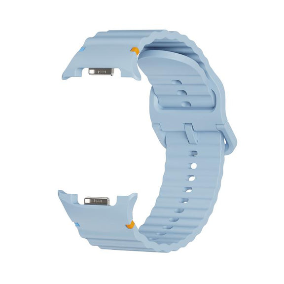 For Samsung Galaxy Watch8 44mm Diamond Bezel and Wavy Grain Stitched Color Buckle Silicone Watch Band(Light Blue Silver)