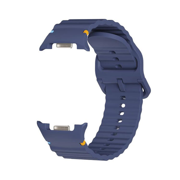 For Samsung Galaxy Watch8 44mm Diamond Bezel and Wavy Grain Stitched Color Buckle Silicone Watch Band(Midnight Blue Black)