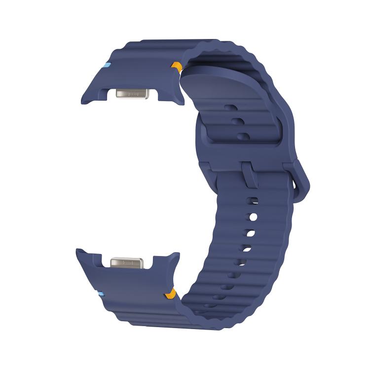 For Samsung Galaxy Watch8 44mm Diamond Bezel and Wavy Grain Stitched Color Buckle Silicone Watch Band(Midnight Blue Black)