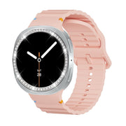 For Samsung Galaxy Watch8 40mm Diamond Bezel and Wavy Grain Stitched Color Buckle Silicone Watch Band(Pink Silver)