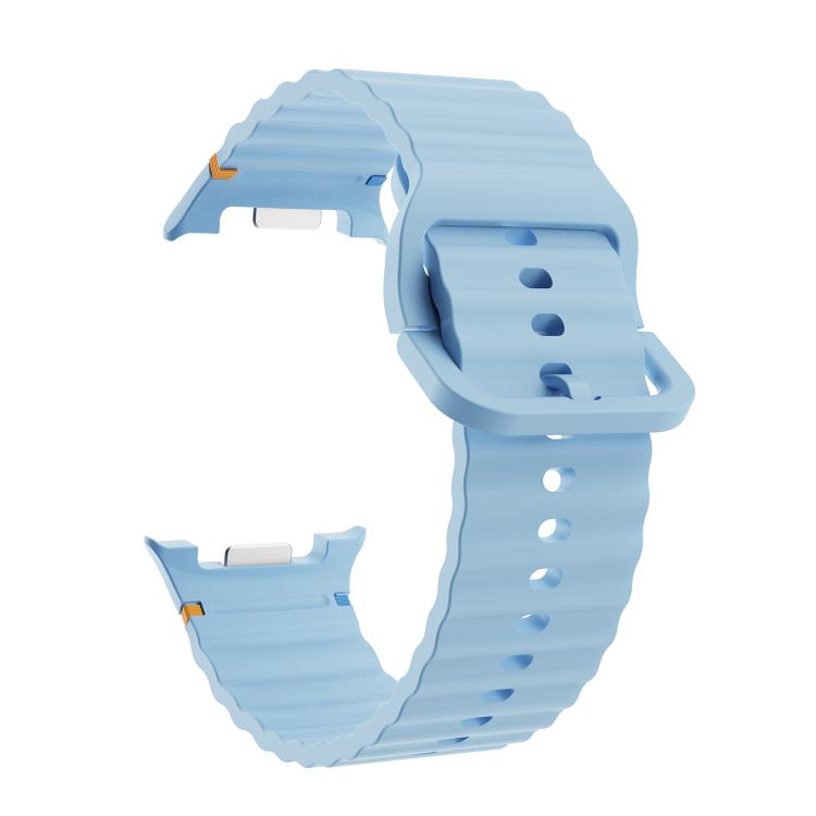 For Samsung Galaxy Watch8 40mm Diamond Bezel and Wavy Grain Stitched Color Buckle Silicone Watch Band(Light Blue Silver)
