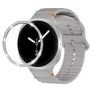 For Samsung Galaxy Watch8 40mm Diamond Bezel and Wavy Grain Stitched Color Buckle Silicone Watch Band(Gray Silver)